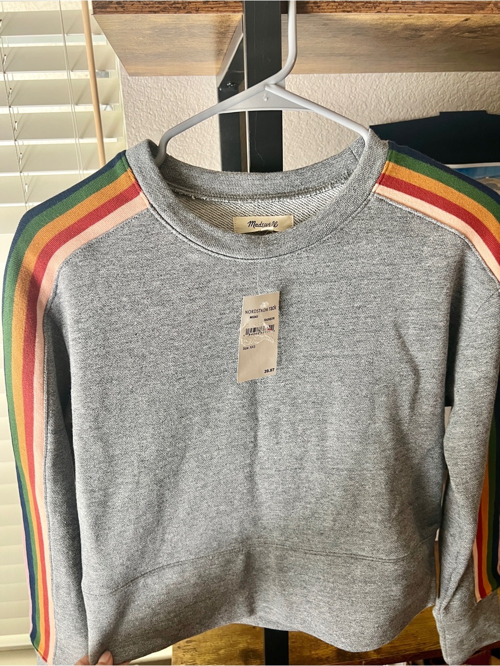 Brand new with tags Madewell Rainbow-Inset Heather Crop Gray Sweatshirt XXSmall